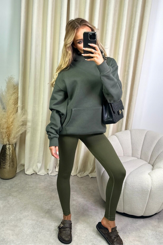Kendall Khaki hoodie and ribbed legging set