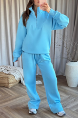 Mia blue 3/4 zip sweater straight leg loungewear