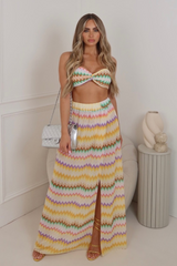 Matilda lemon multi zig zag bralette & maxi skirt co ord