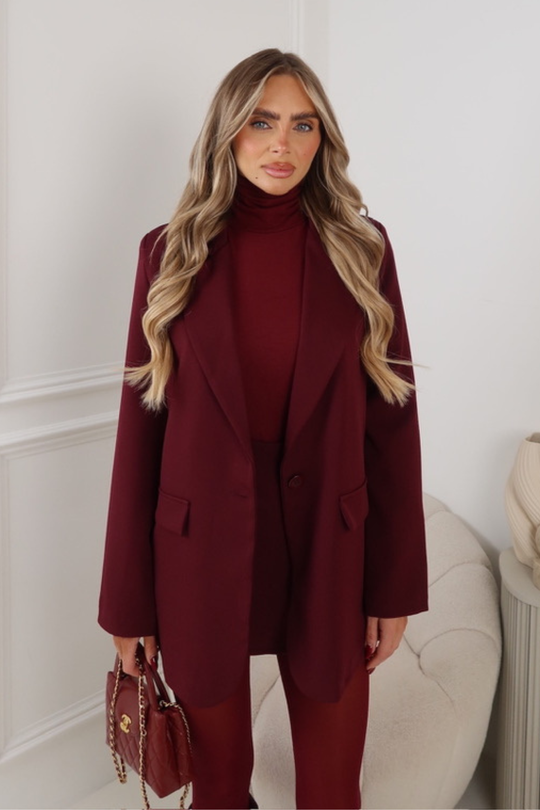 RAQUEL BURGUNDY BUTTON UP OVERSIZED BLAZER