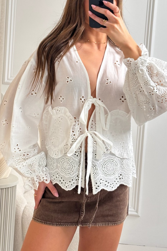 Lolita white broderie tie front shirt