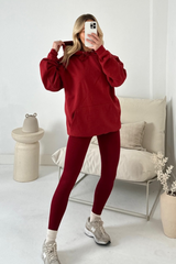 Kendall burgundy hoodie and ribbed legging set