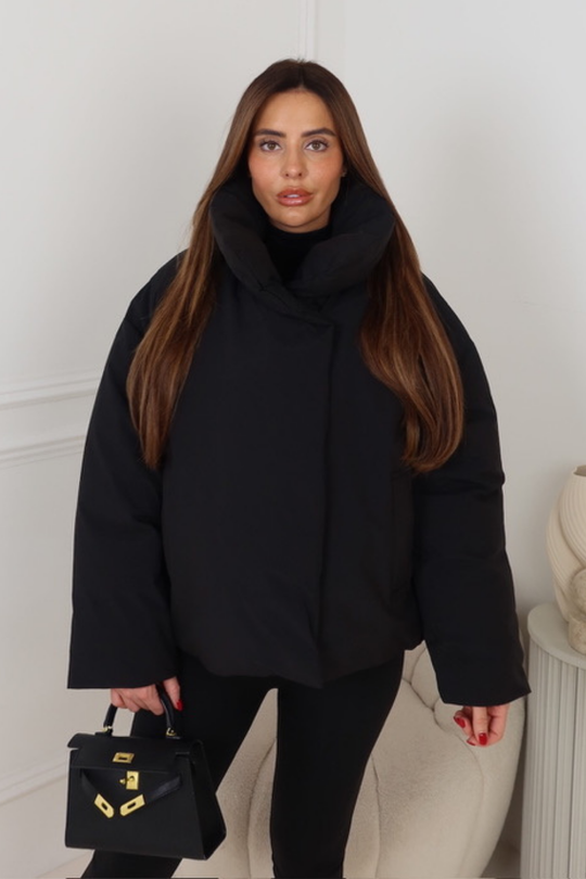 DOVA BLACK CROPPED PUFFER JACKET