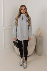 AYLA GEGE EMBLEM EMBROIDERED GREY 3/4 ZIP JUMPER