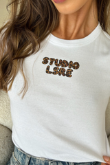 Studio lsre leopard print white baby tee