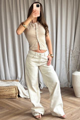 Dhalia beige ribbed button up vest