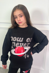 Mini Now or never black printed sweater jogger loungewear