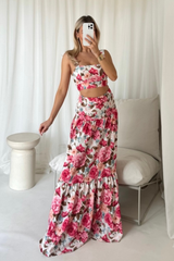 Gabbi cream floral crop top maxi skirt co-ord One Size (6-12) Co Ord