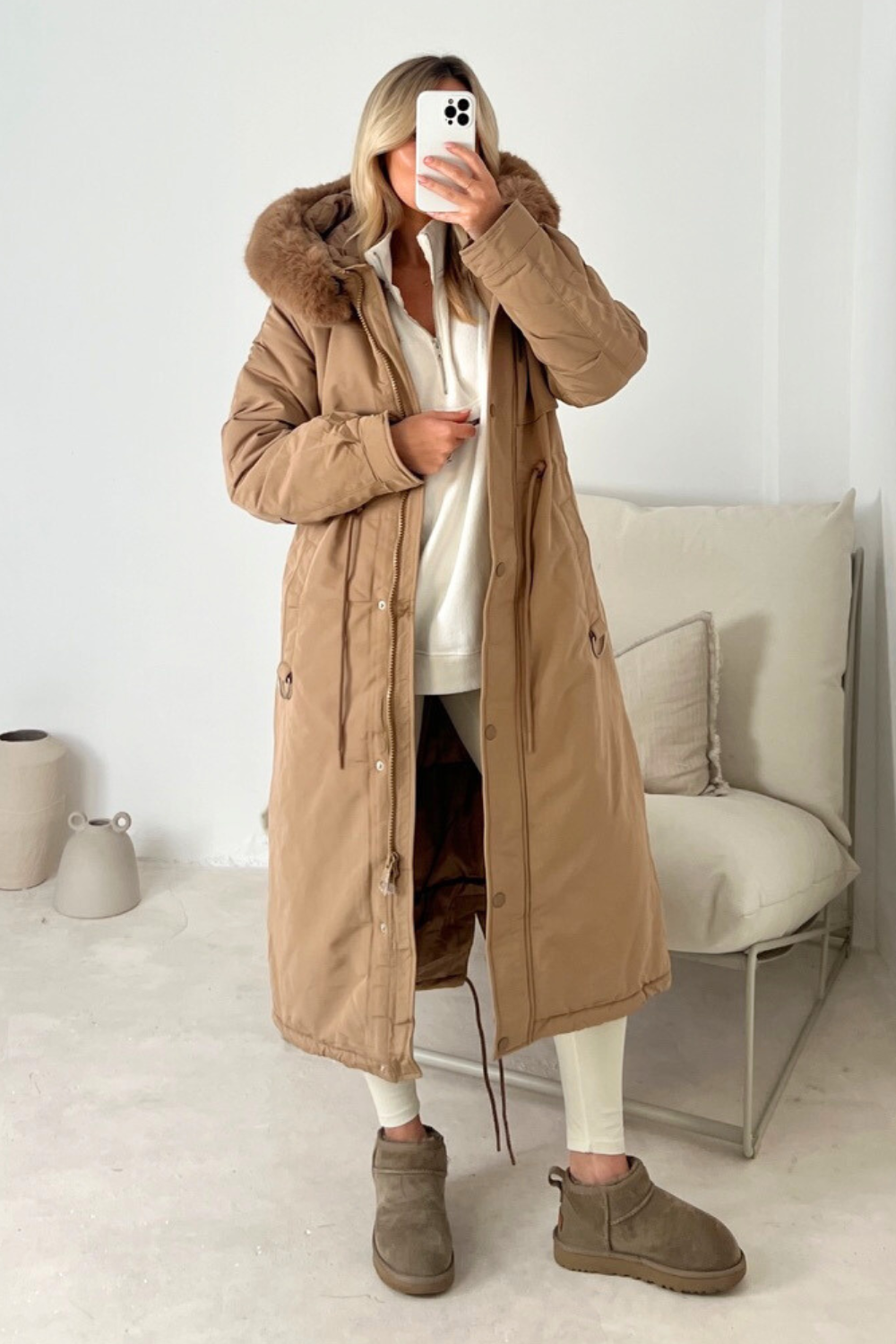 Faux fur hooded sales