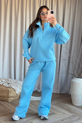 Mia blue 3/4 zip sweater straight leg loungewear