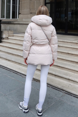 Naomi cream belted puffer coat