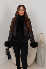 LEMARA CHOCOLATE FUAX LEATHER JACKET