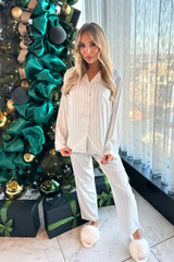 Iris grey striped satin button up pyjamas