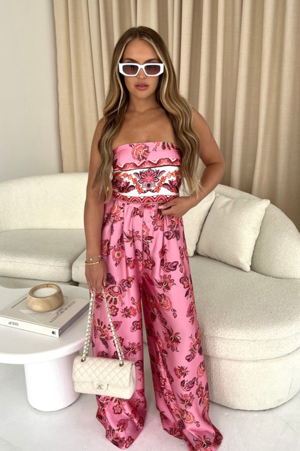 Paisley Pink And Red Floral Printed Bardot Playsuit