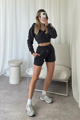 Naomi steel grey cropped jacket and shorts