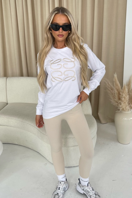 Gege stone embroidered long sleeve t-shirt and leggings
