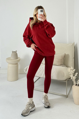 Kendall burgundy hoodie and ribbed legging set