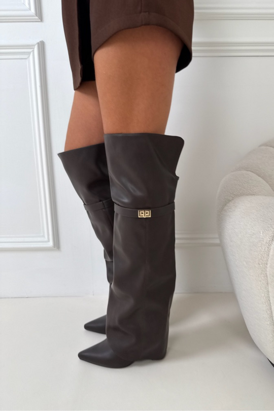 kristi brown faux leather boots