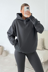 Kendall steel grey hoodie and ribbed legging set