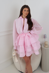 KIRA PINK FRILLED SHIRT DRESS