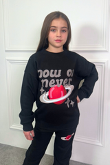 Mini Now or never black printed sweater jogger loungewear