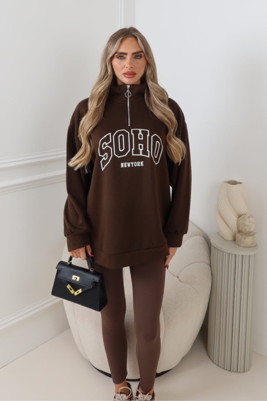 AYLA SOHO PRINTED CHOCOLATE 3/4 ZIP JUMPER