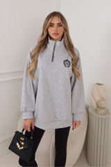 AYLA GEGE EMBLEM EMBROIDERED GREY 3/4 ZIP JUMPER