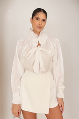 Kylie white tie neck chiffon blouse