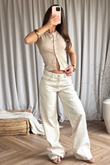 Dhalia beige ribbed button up vest