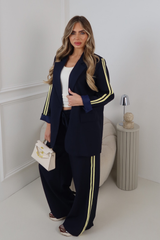 GEORGIA NAVY PIPED SLEEVE BLAZER AND STRAIGHT LEG PANTS CO ORD TWO PIECE SET