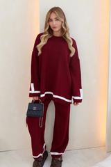 Addison burgundy knitted jumper and trousers