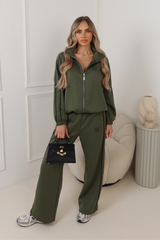 GeGe Khaki contrast piping detail zip jacket & trouser loungewear