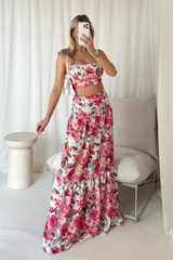 Gabbi cream floral crop top maxi skirt co-ord One Size (6-12) Co Ord