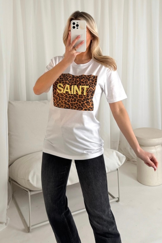 Saint leopard white printed t-shirt