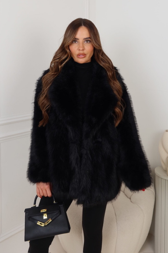 GABRIELA BLACK FAUX FUR COAT