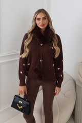 REI CHOCOLATE GOLD HEARTED FAUX FUR HOODED JUMPER