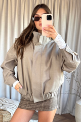 Hannah taupe tailored bomber jacket