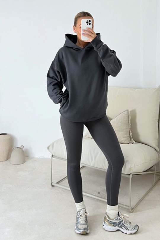 Kendall steel grey hoodie and ribbed legging set