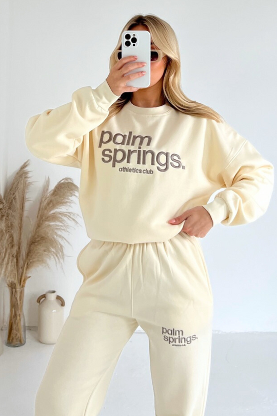 Palm Springs ecru embroidered sweater joggers premium loungewear