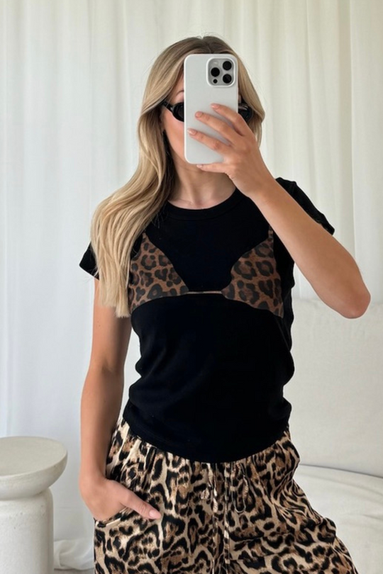 leopard bra black printed baby tee