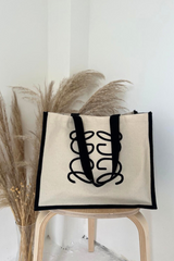 Gege Black Embroidered Large Tote Bag