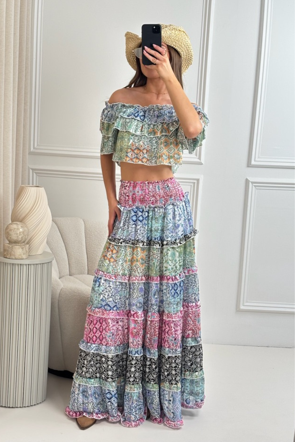 Maxi Skirt Set Boho Style Top Boho Matching Crop Top And Skirt Set