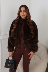GINNI CHOCOLATE FAUX FUR HIGH NECK JACKET