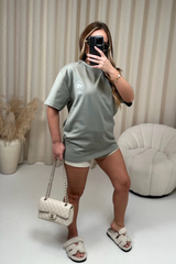 Beach club sage printed heavyweight oversized t-shirt