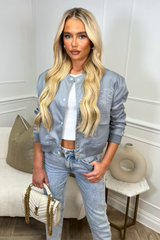 Gege Grey Embroidered Cropped Bomber Jacket