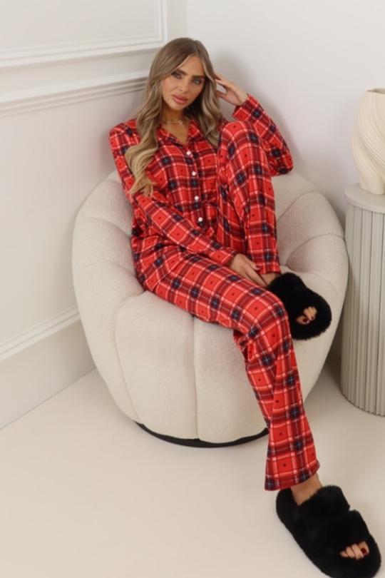 PREMIUM JERSEY RED TARTAN MINI HEART  PYJAMA SET