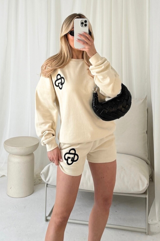 G monogram ecru embroidered sweater shorts loungewear
