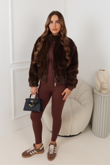 GINNI CHOCOLATE FAUX FUR HIGH NECK JACKET
