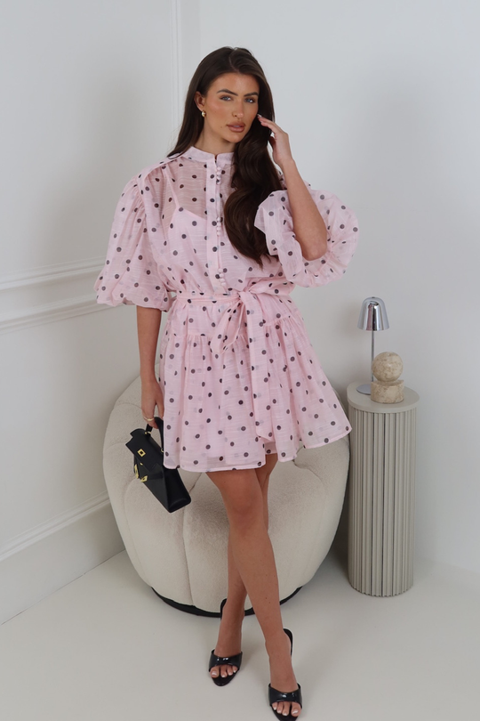 RITA PINK POLKA DOT SHEER DRESS