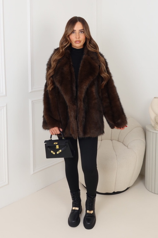GABRIELA CHOCOLATE FAUX FUR COAT